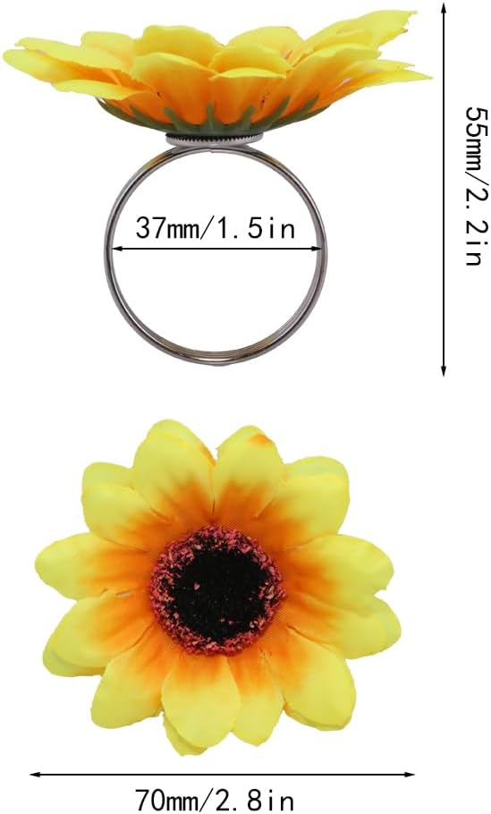 Sunflower Napkin Rings - Rustic Farmhouse Napkin Holders for Weddings, Dinner Parties, and Family Gatherings - Set of 8