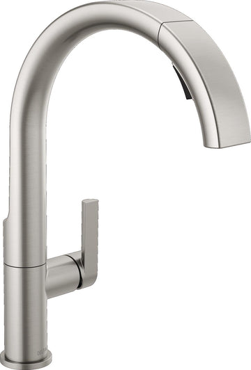Keele Brushed Nickel Kitchen Faucet with Pull Down Sprayer, Modern Single Hole Faucet, Single Handle, Spotshield