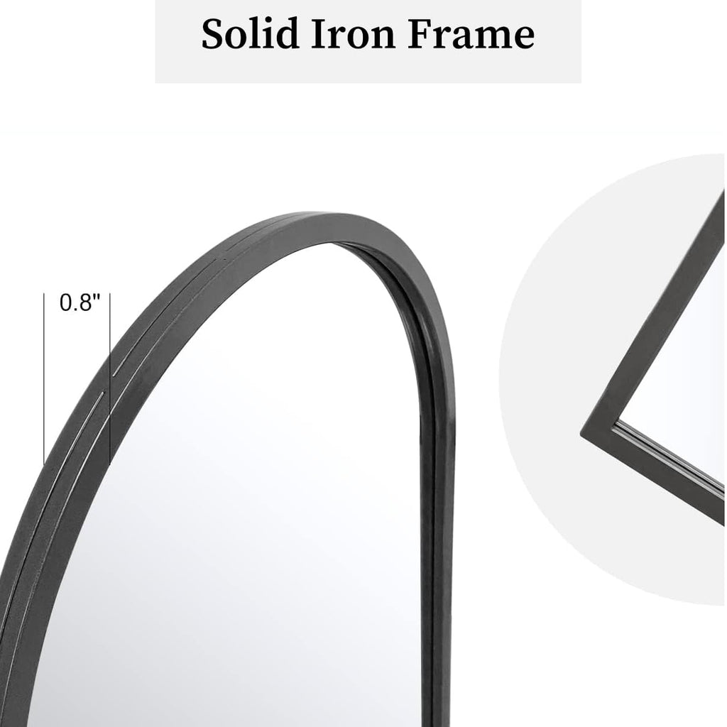 Arched Window Wall Mirror, 30"x20" Windowpane Mirror, Black