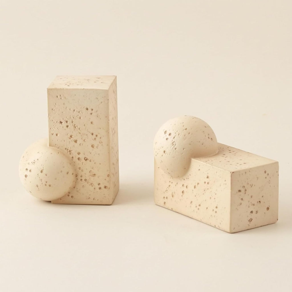 Sculptural Bookends Beige Geometric Bookends Decorative Decor for Bookshelf, Office