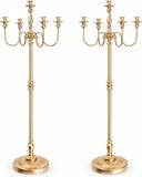 Gold Candelabra Floor Candle Holders, 2 Pack 50 Inch Tall 5 Arm Metal Candelabra Centerpieces for Tables, Wedding