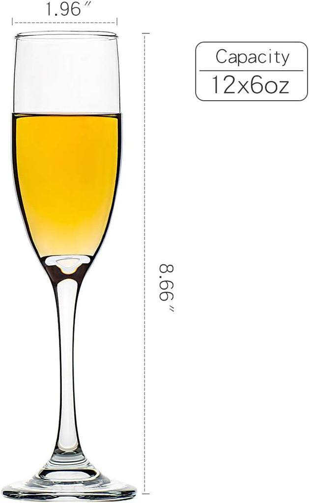 Set of 12, Champagne Glasses, 6 Ounce Champagne Flute, Lead-free Drinkware, Clear