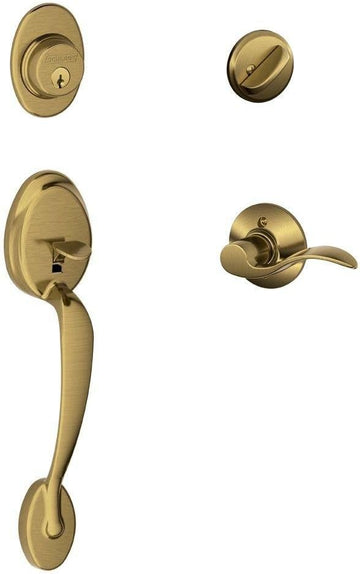 Plymouth Single Cylinder Handleset and Left Hand Accent Lever, Antique Brass (F60 PLY 609 Acc LH) Large - Door Handleset
