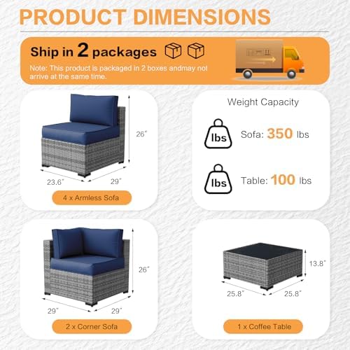 7-Piece PE Rattan Outdoor Patio Furniture Set | Grey All-Weather Resistant for Backyard, Garden & Porch