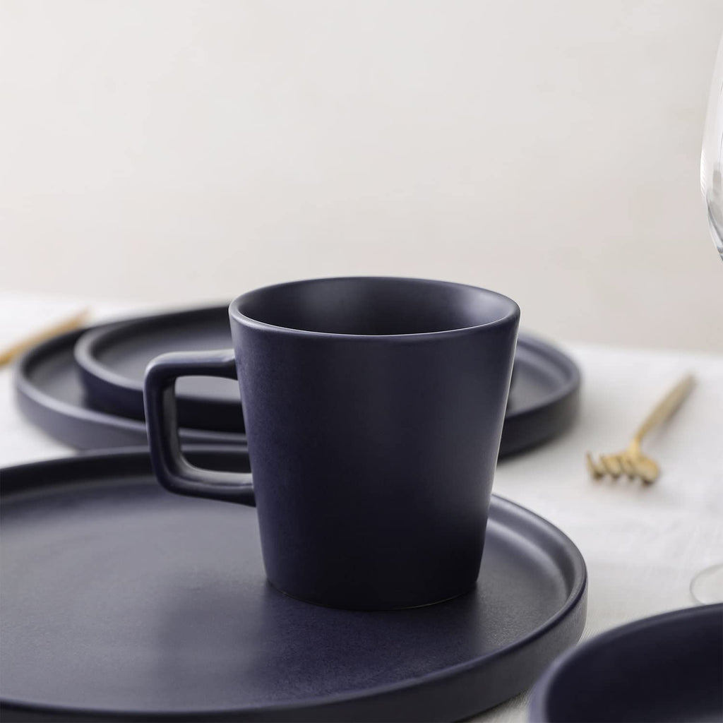 Lain Cleo Modern Stoneware 16-Piece Dinnerware Set, Plates and Bowls Set, Dish Set Service For 4, Dark Blue