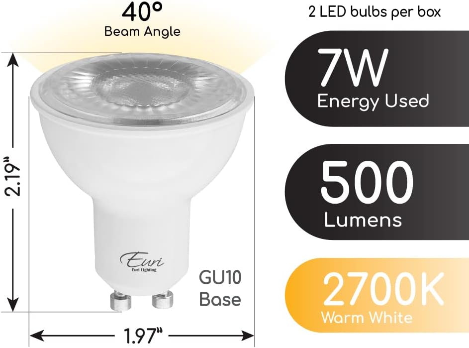 Dimmable LED PAR16, GU10 Base, 7W (50W Equal) 500lm, Warm White (2700K), 80CRI, 40° Angle, Damp