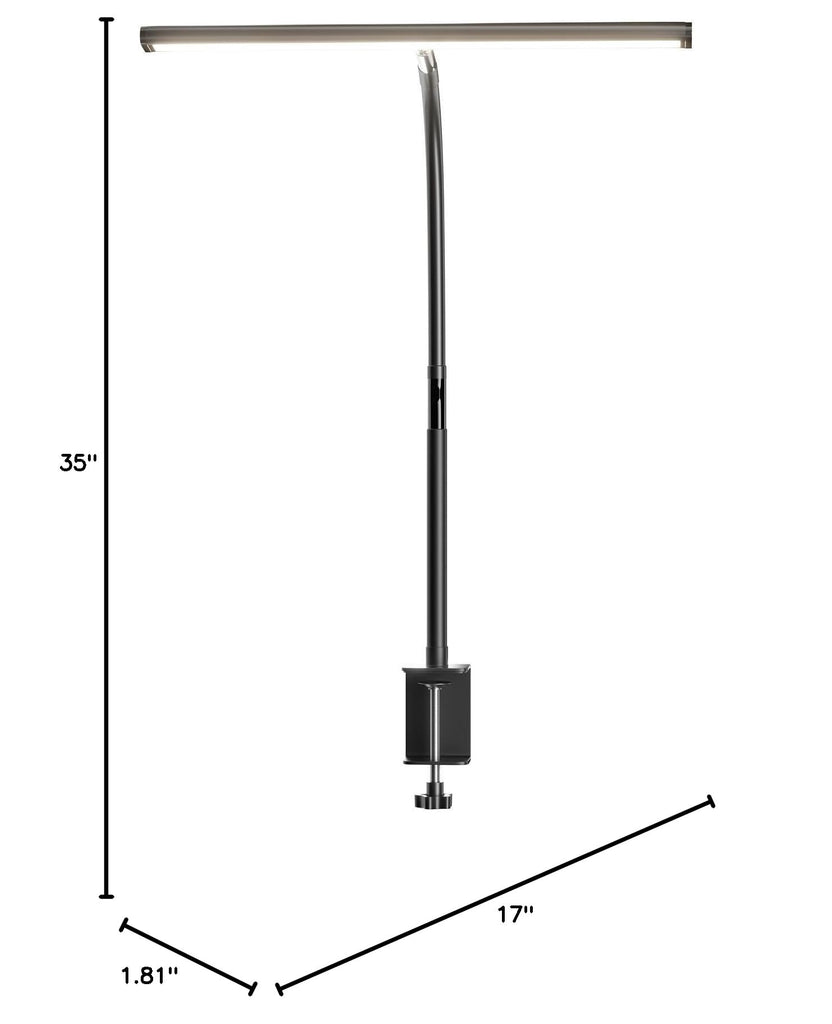 LED Desk Lamp with Clamp, 17" Stepless Dimming Light, Black