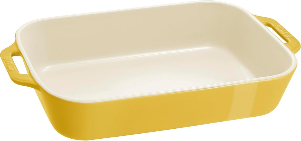 3-Pc Ceramic Dish Set, Oven Safe Up To 570°F, Yellow | Oven-to-Table for Lasagnas, Roasts & Apple Crisp. Dishwasher