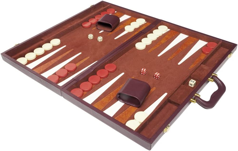 21-inch Backgammon Set - Brown Board and Playing Surface - White and Light Brown Points