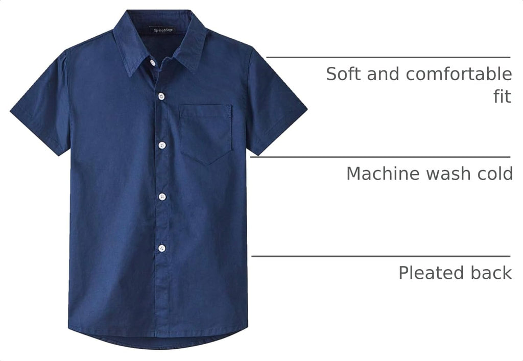 Boys Cotton Dress Shirt Button Down Kids Short Sleeve Uniform Solid (2-14 Years)