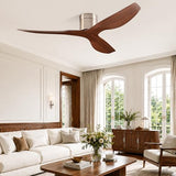 52" Low-Profile Modern Ceiling Fan with Remote – Brown & Brushed Nickel, 3-Blade, DC Motor, No Light