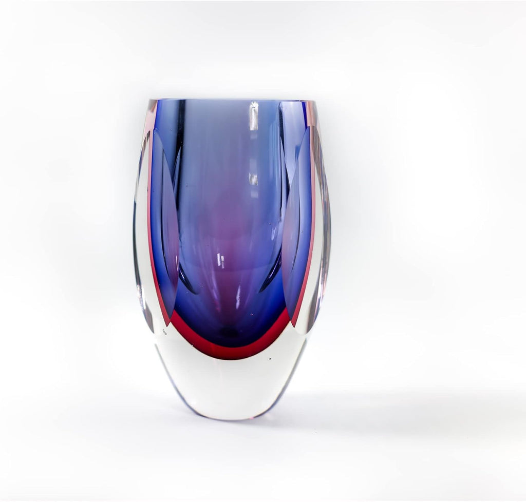 J515 Astra Murano Style Art Glass Purple Vase, 6.5" x 3.75" x 3.75"