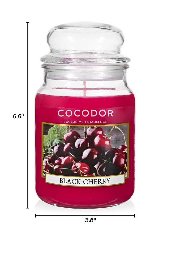 Candle Black Cherry Scented, Large Glass Jar 18oz Wick Candle, 110 Hours of Burn Time