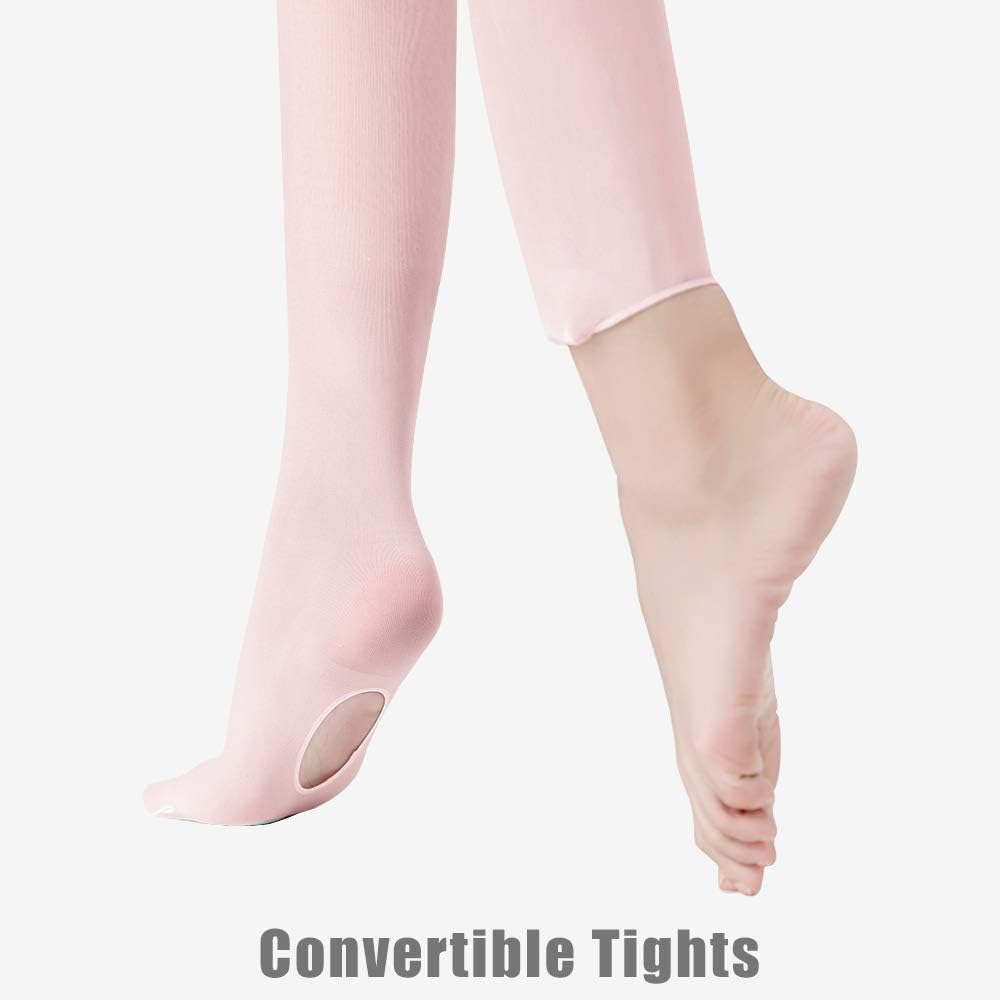 Girls' Convertible & Transition Ballet Tights for Toddler Dance Kid
