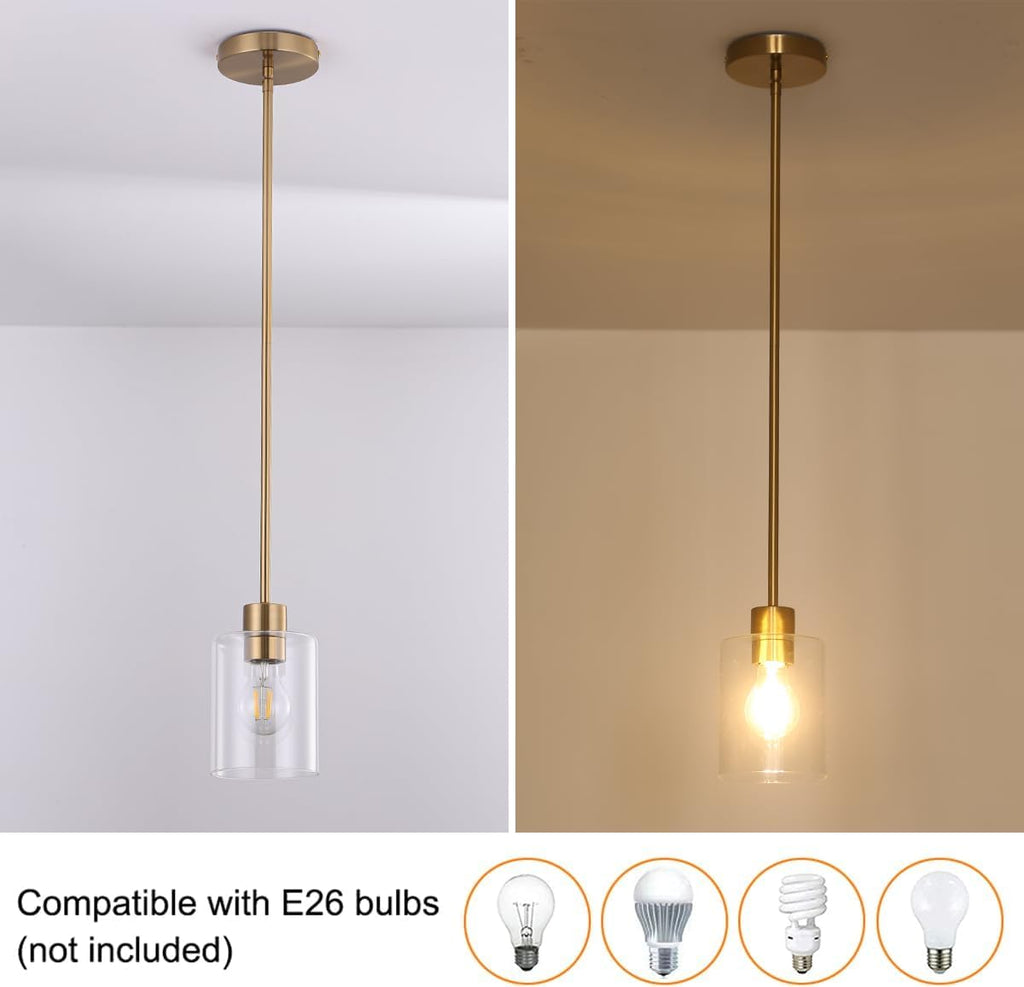 Brass Pendant Lights Kitchen Island - Gold Clear Glass Pendant Light Fixture Multiple Stems Rods 3 Units 12 Inch 3