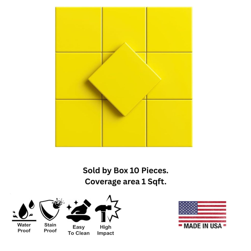 4 in Yellow Glossy Ceramic Tile, 4 1/4 in Square, Box of 10 Pieces (1 Sq Ft) Wall & Kitchen Backsplash by