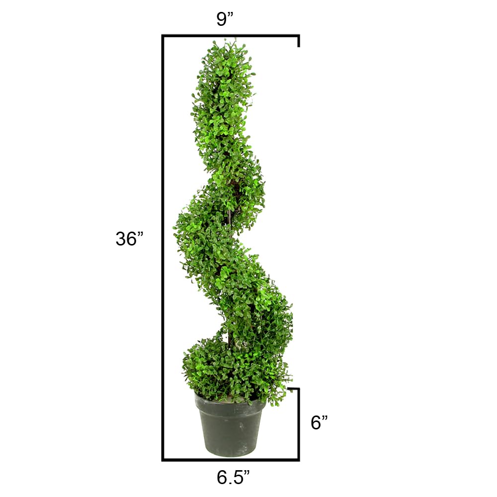 36" Artificial Boxwood Spiral Topiary Tree in Plastic Plant Pot - Decor, Indoor, Outdoor, Crafts, Offices - Set of 2