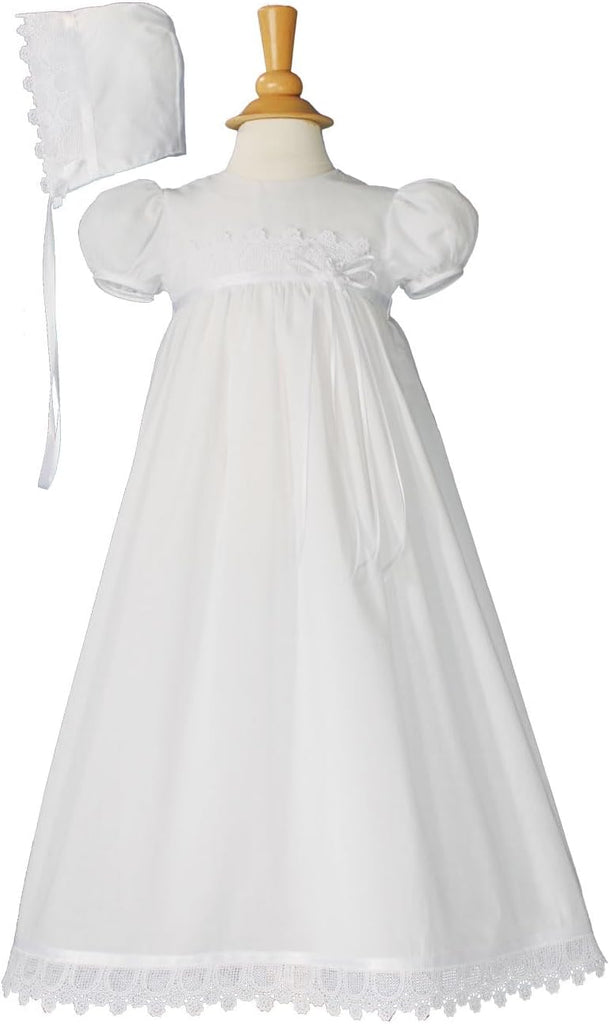 100% Cotton Handmade Girls Christening Special Occasion Dress with Italian Lace