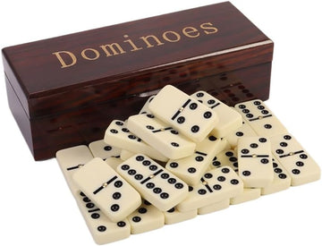 Double Six Dominoes Set with Wooden Storage Box, 28 Piece Travel Game
