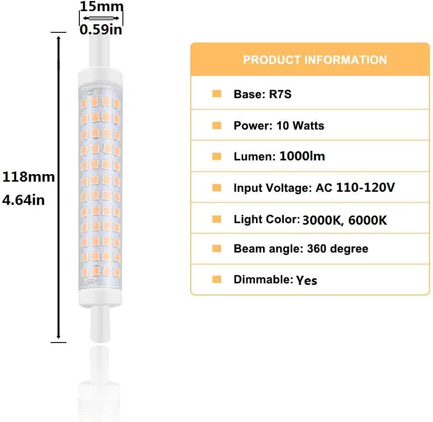 R7S LED Bulb 10W LED Corn Bulbs 118mm Dimmable R7S Base Double Ended J Type T3 Floodlight 90W Halogen Equivalent
