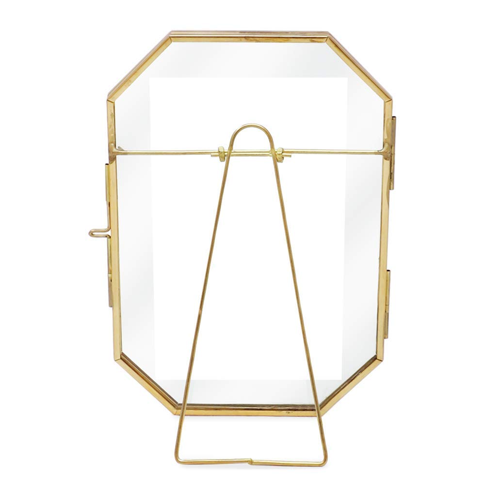 Jacobs 5x7 Vintage Style Octagon Brass & Glass, Metal Floating Picture Frame with Locket Closure (Vertical), Made for