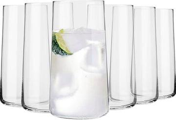 Tall Water Glasses, Set of 6, 18.3 oz, Avant-Garde Collection, Lightweight Crystal Glass, Perfect for Everyday