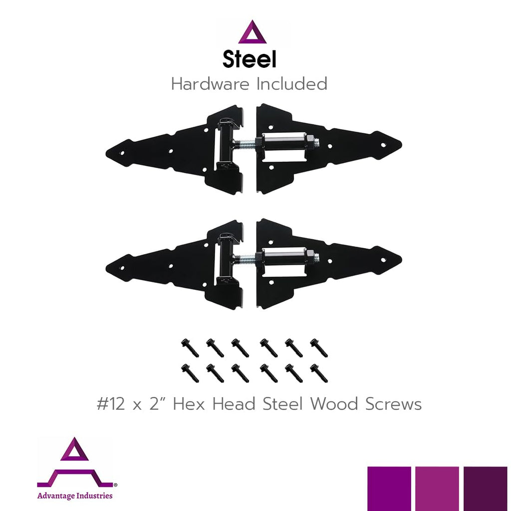 Heavy Duty 8" Horizontal Self Closing Contemporary Steel Strap Hinge | Adjustable Hinges for Wooden Fences