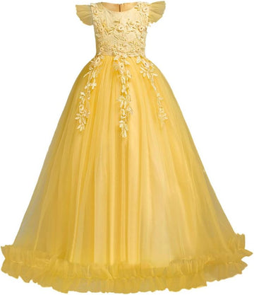 Flower Girls Maxi Dress Bridesmaid Wedding Pageant Party Princess Communion Floral Boho Vintage Lace Dance Gown