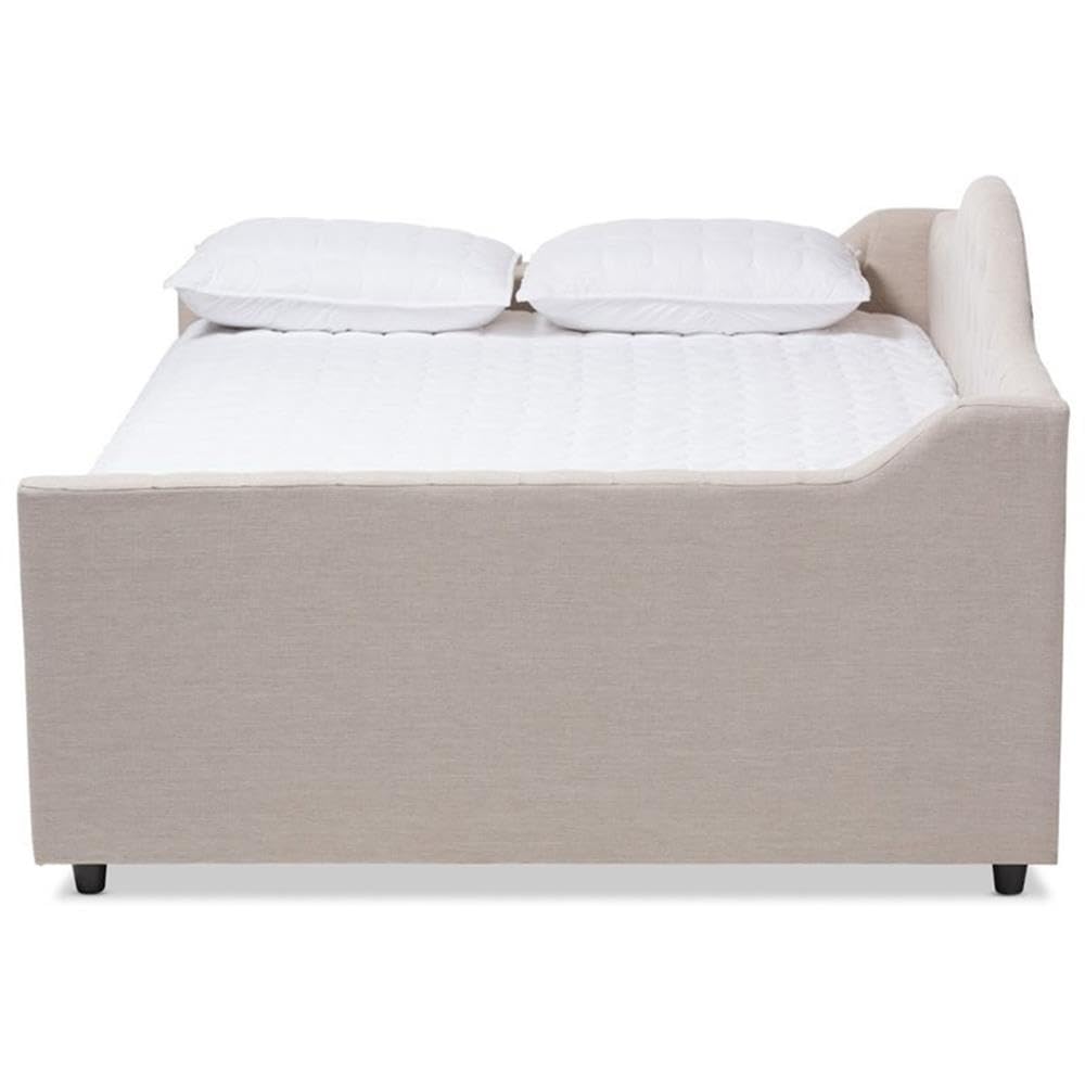 Eliza Tufted Queen Daybed with Trundle in Light Beige