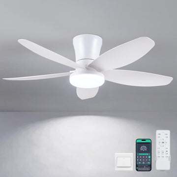 Ceiling Fans with Lights-36 Low Profile Ceiling Fan with Light and Remote/APP Control,Flush Mount,DC Reversible,LED Dimmable Modern Ceiling Fans for Bedroom,Indoor/Outdoor Patio Use(White) A101-B0CZHLG361