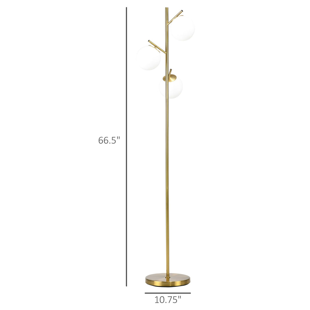 3-Light Modern Floor Lamp, Globe Lampshades, Bright Lighting, Gold