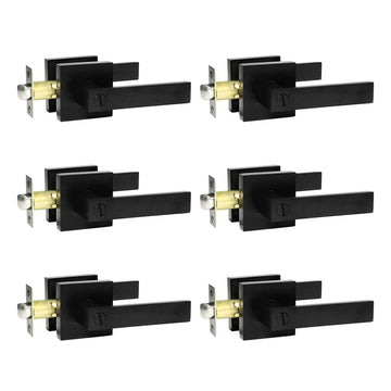 Bedroom/Bathroom Door Handles Levers Square Plate Interior Privacy Door Locksets,Matte Black (6Pack)