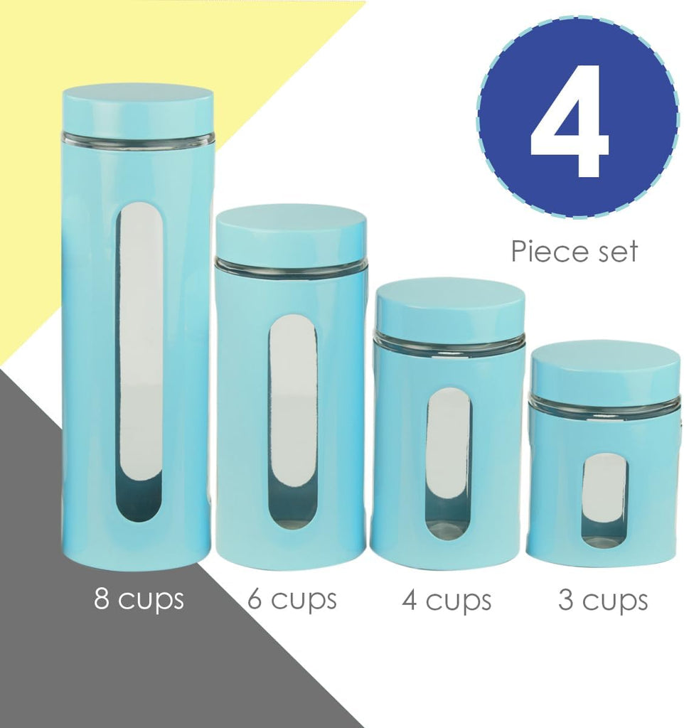 Kitchen Canisters Set For Countertop By | Retro-Styled Canisters Counter | Stainless Steel and Glass, See-Through - Set of 4