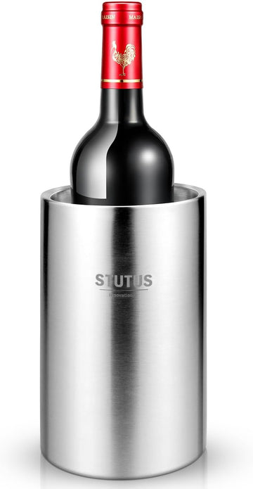 Wine Chiller Bucket, STUTUS Stainless Steel Double Wall White Wine Bottle Cooler Bucket, Insulated Champagne Beer Ice