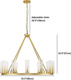 Farmhouse Chandeliers for Dining Room,Metal Wagon Wheel Chandelier with Clear Glass Vintage Round Pendant Lights Kitchen Island Lighting Fixture(Gold,34in -12 Light) A115-B0C89Z637G