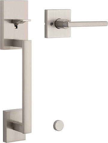 San Clemente Front Door Handle No Lock, Entry Handleset Exterior with Interior Reversible Handed Lever, Non-Locking - Door Handleset
