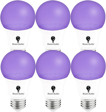 6 Pack LED Black Light Bulb, 9W A19 E26 Blacklight Bulb Level 385-400nm, Body Paint, Glow in The Dark LED Light Bulb