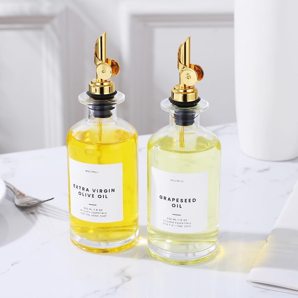Premium Olive Oil Dispenser Bottles with Pourer - Oil and Vinegar Dispenser Set, Glass Dispenser, Dispenser Bottle - Set of 2