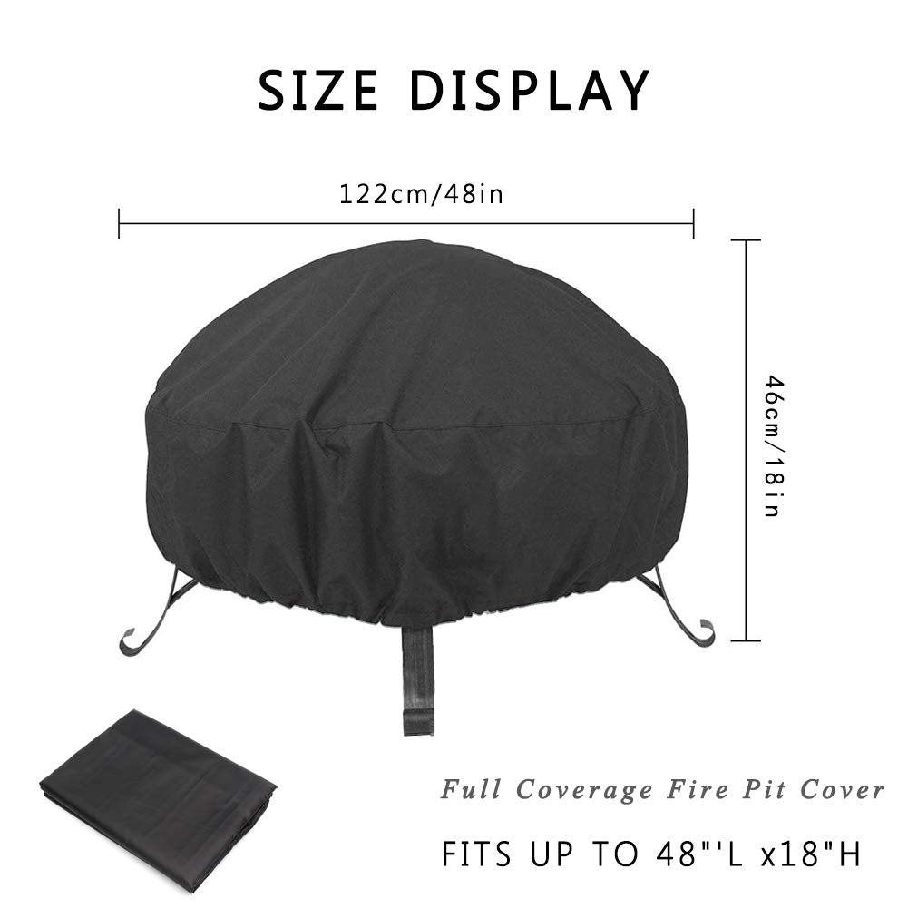 48 Inch Round Fire Pit Cover, Patio Table Cover, Garden Outdoor Waterproof Fire Bowl Cover, All-Season Protection