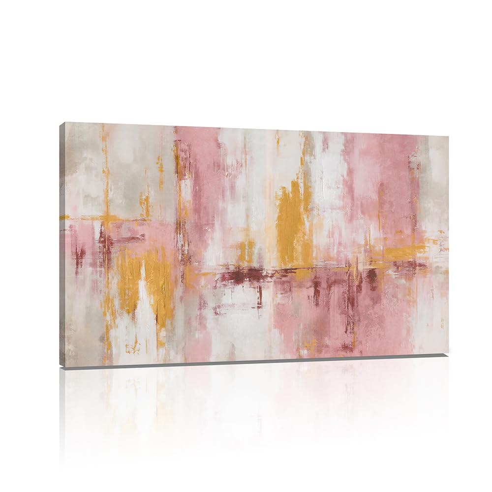 Pink and Gold Abstract Canvas Wall Art, 40 x 20 Inches