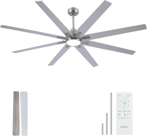 72 inch Large Ceiling Fans with Lights and Remote, Indoor/Outdoor Brushed Nickel Ceiling Fan