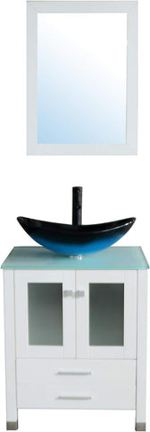 24" Bathroom Vanity Tempered Glass Vessel Sink Combo Cabinet Countertop Sink Bowl w/Mirror Set (Blue Oval)