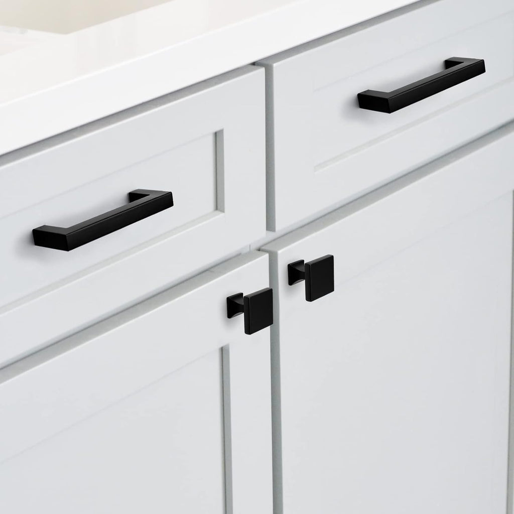 25 Pack Black Cabinet Knobs Matte Black Square Dresser Drawer Knobs Zinc Alloy Kitchen Cabinet Hardware