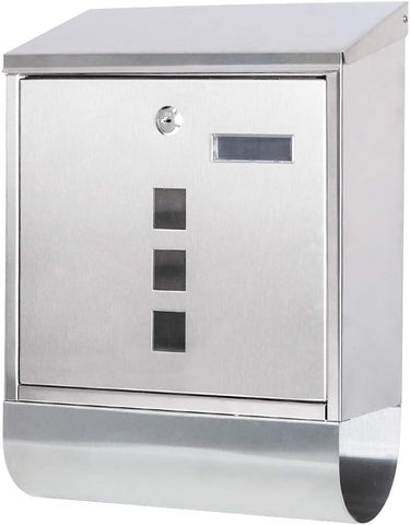 Locking Wall Mount Mailbox, Stainless Steel Mailboxes with Secure Key Lock and Newspaper Compartment, HPB2203 Silver