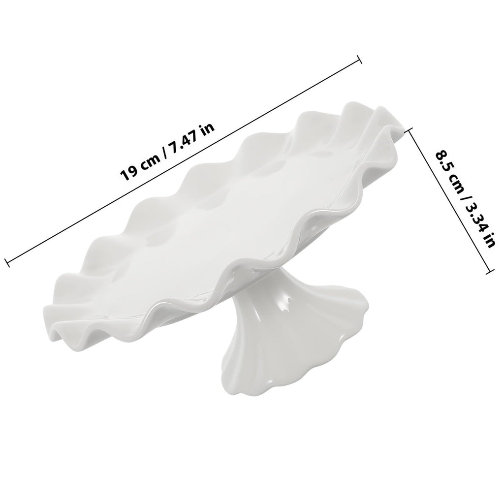 Ceramic Cake Stand White Decorative Dessert Display Plate Footed Wavy Edge Cake Stand for Snacks Cookies Fruit Salad