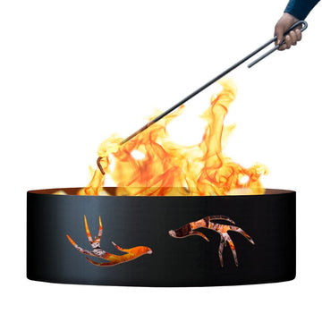 Antlers Unpainted 12 in. Tall 30 in. Diameter Outdoor Fire Ring with Fire Poker - 30 x 30 x 12 in.