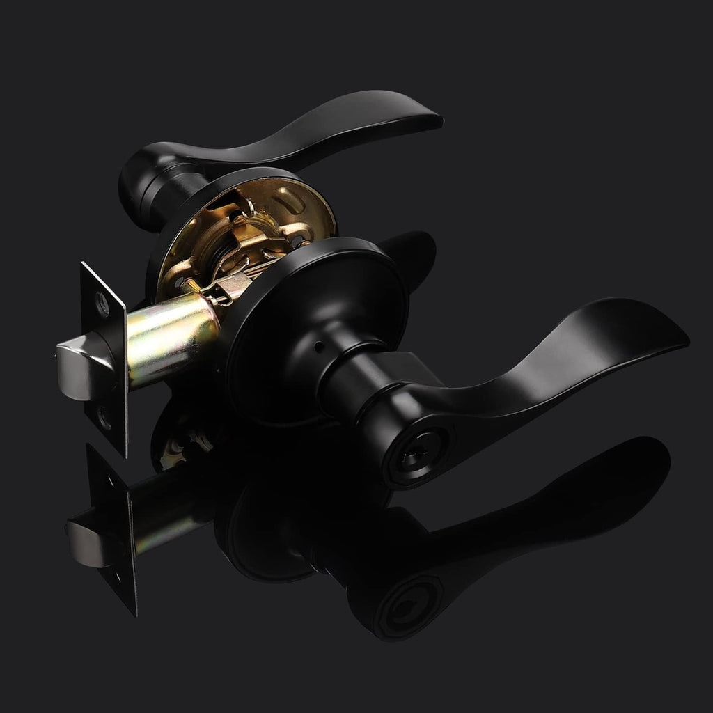 4 Pack Black Entry Knobs with Lock and Key, Keyed Alike Lockset Combo Pack, Indoor and Outdoor Leversets, Reversible