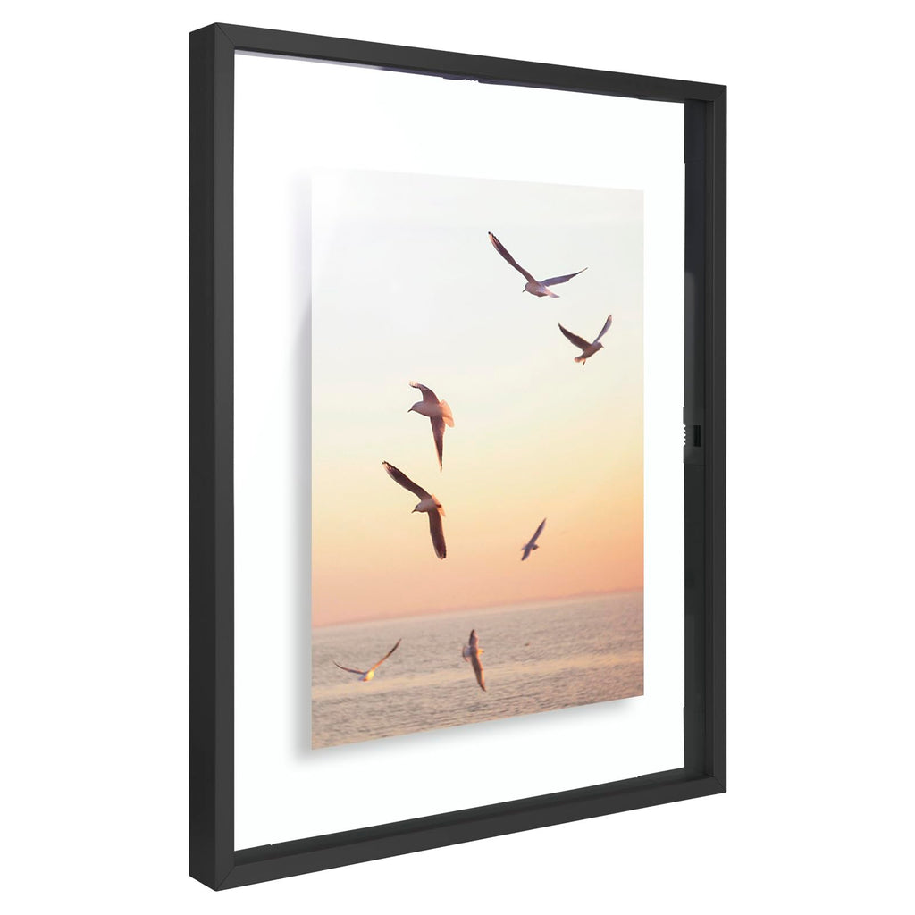 11x14 Black Aluminum Floating Picture Frame Real Glass