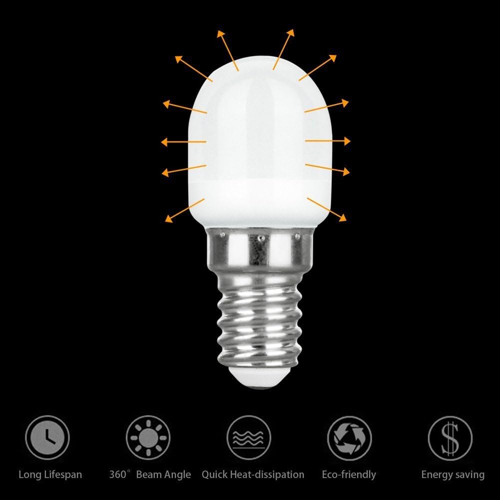 2W LED Refrigerator Bulb (4 Pack)-European E14 Base 15W Equivalent Daylight White 6000K 120V Lamp for Freezer