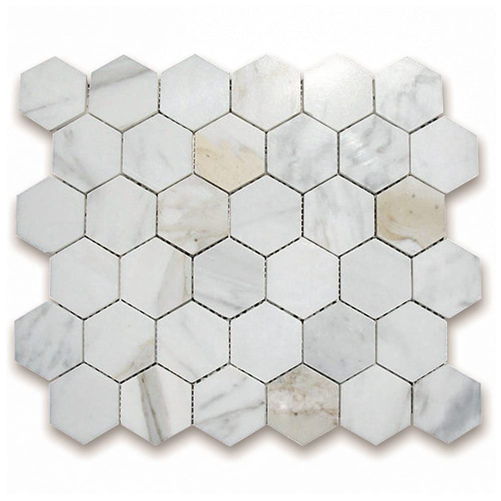 Calacatta Gold Marble 2 inch Hexagon Mosaic Tile Polished Kitchen Bath Wall Floor Backsplash Shower (1 Sheet)